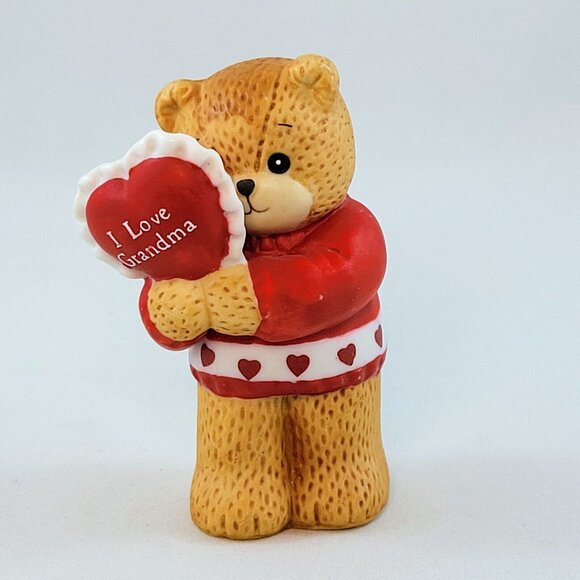 Bear Figurine Enesco Vintage Lucy Rigg Ceramic I Love Grandma Heart Pillow 1986 - Picture 2 of 9